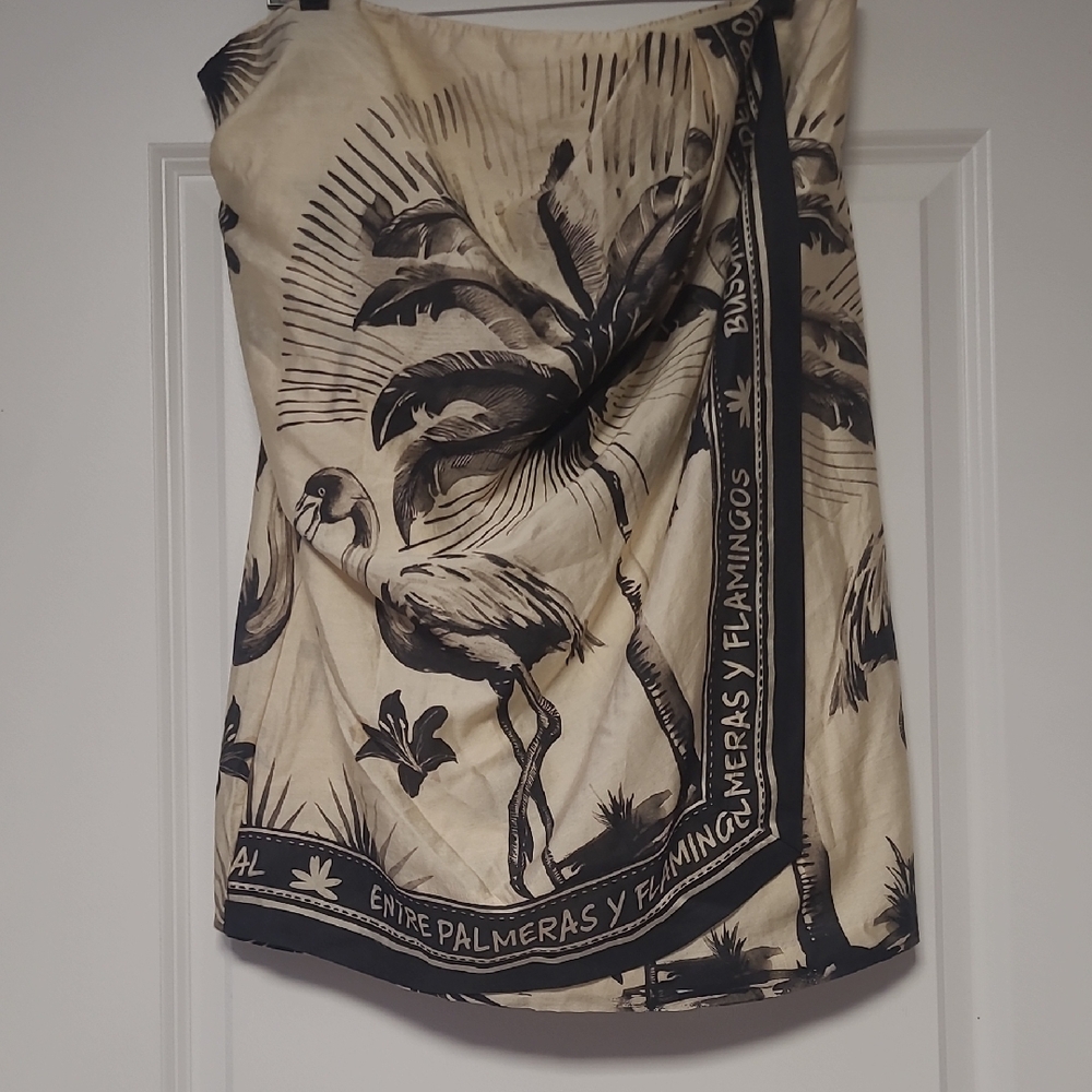 H&M Cream and Black Flamingo Print Mini Dress